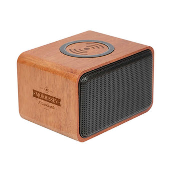 Brown Wood Bluetooth Speaker with Wireless Charging Pad