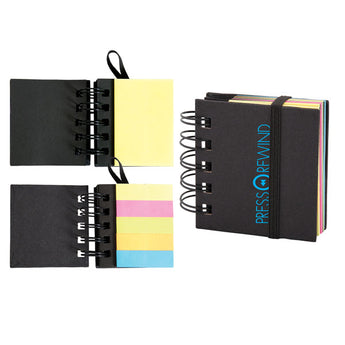 Black Spiral Sticky 250 Sheet Notepad With Noteflags