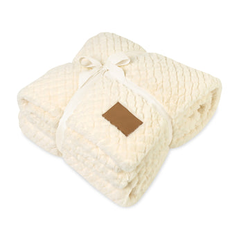 Cream Luxe Nordic Recycled Polyester Throw Blanket plain