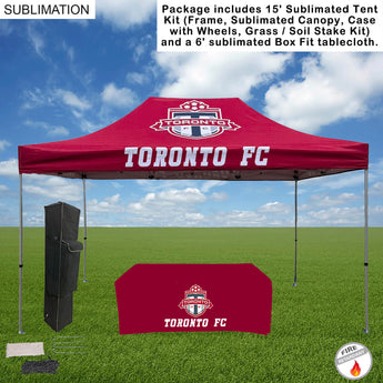 Event Package, 15' Premium sublimated Tent Kit and 6' Sublimated Box Fit Tablecloth (Best Seller) grouped