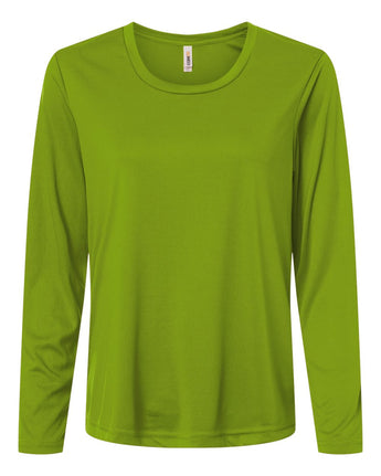 Front View of Acid Green Women's Capital Performance Long Sleeve T-Shirt - CE10LW