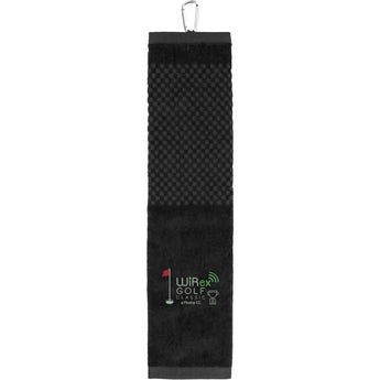 Front View of Black 3.5lb./doz. 5.25x22in Scrubber Golf Towel