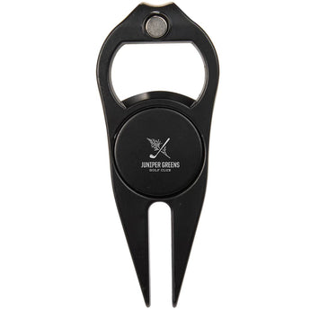 Front View of Black Bottle Opener Divot Tool with Ball Marker