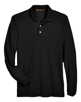 Front View of Black Men's Easy Blend™ Long Sleeve Polo - M265L