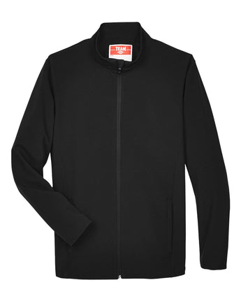 Front View of Black Men's Leader Soft Shell Jacket - TT80