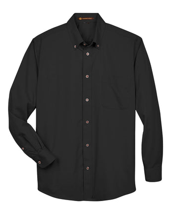 Front View of Black Men's Tall Easy Blend™ Long Sleeve Twill Dress Shirt - M500T