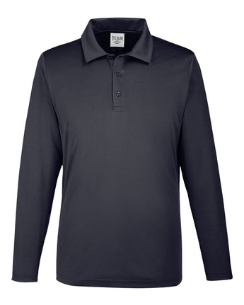 Front View of Black Men's Zone Performance Long Sleeve Polo - TT51L