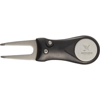 Front View of Black Recycled Retractable Divot Tool w/ Ball Marker