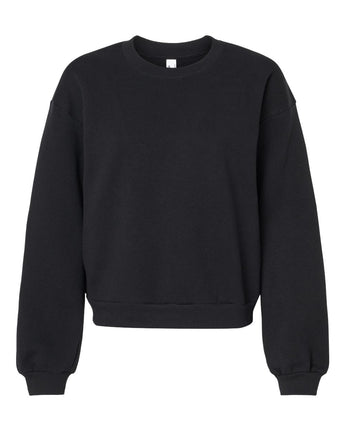 Front View of Black ReFlex Women's Fleece Crewneck Sweatshirt - RF494