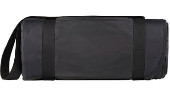 Front View of Black Roll up Picnic Blanket with Carrying Strap plain