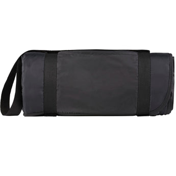 Front View of Black Roll up Picnic Blanket with Carrying Strap plain