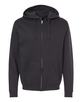 Front View of Black Unisex Zipper Fleece Hoodie - 3331