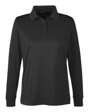 Front View of Black Women's Advantage Snag Protection Plus IL Long Sleeve Polo - M348LW