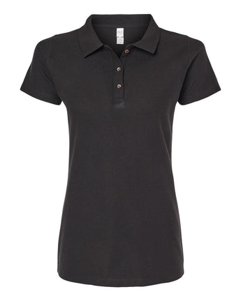 Front View of Black Women's Ringspun Pique Polo - 7600