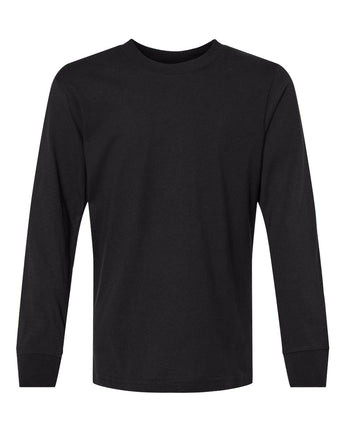 Front View of Black Youth Cotton Long Sleeve T-Shirt - 3311