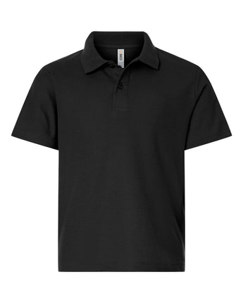 Front View of Black Youth Resolve CVC Performance Pique Polo - CE106Y