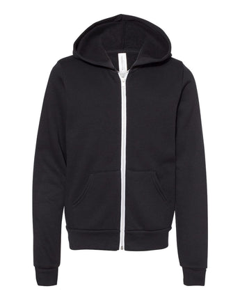 Front View of Black Youth Sponge Fleece Full-Zip Hoodie - 3739Y