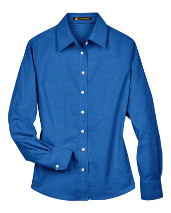 Front View of French Blue Women's Long Sleeve Oxford Dress Shirt - M600W