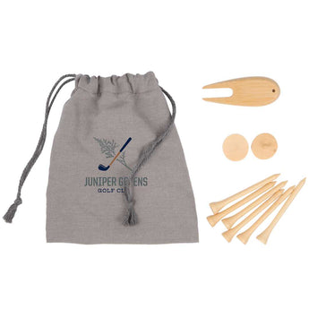 Front View of Gray Bamboo Golf Tee Set with Recycled Pouch