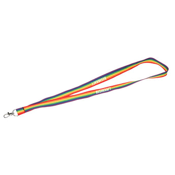 Front View of Pink Recycled Polyester Rainbow Lanyard