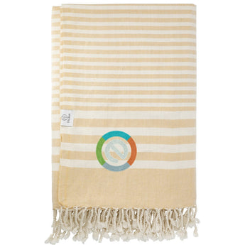Front View of Tan Hilana Upcycled Fethiye Throw Blanket