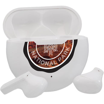 Front View of White Bawl Pro True Wireless Earbuds