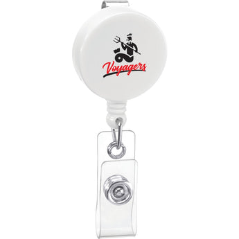 Front View of White Round Badge Holder