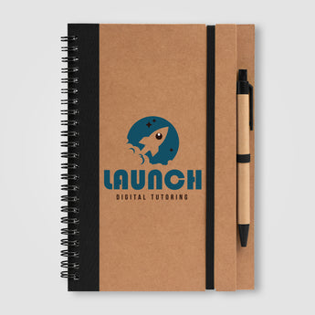 Kraft Hard Cover Spiral Notebook with Pen