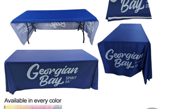 6' LazerCut 3-Sided PREMIUM Sublimated Tablecloth, Drape Style, Open Back  grouped