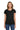 Front View of Black Gildan Women's Heavy Cotton 100% Cotton T-Shirt. 5000L plain